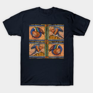 Medieval Bestiary ,Dragons in gold blue orange colors T-Shirt